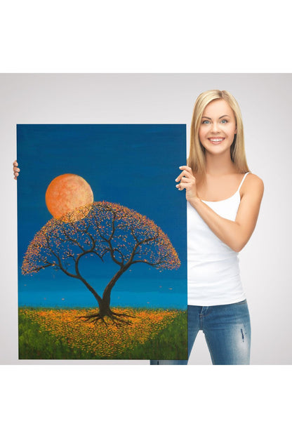 Gece Ay Işığındaki Aşk Ağacı Dekoratif Duvar Tablosu-6197