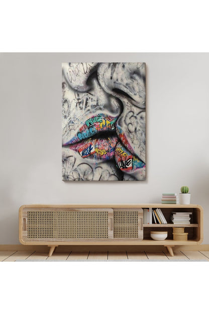 Öpüşme Kanvas Duvar Sanatı, Öpüşme Banksy Tarzı Graffiti Sokak Kanvas Tablo-5313
