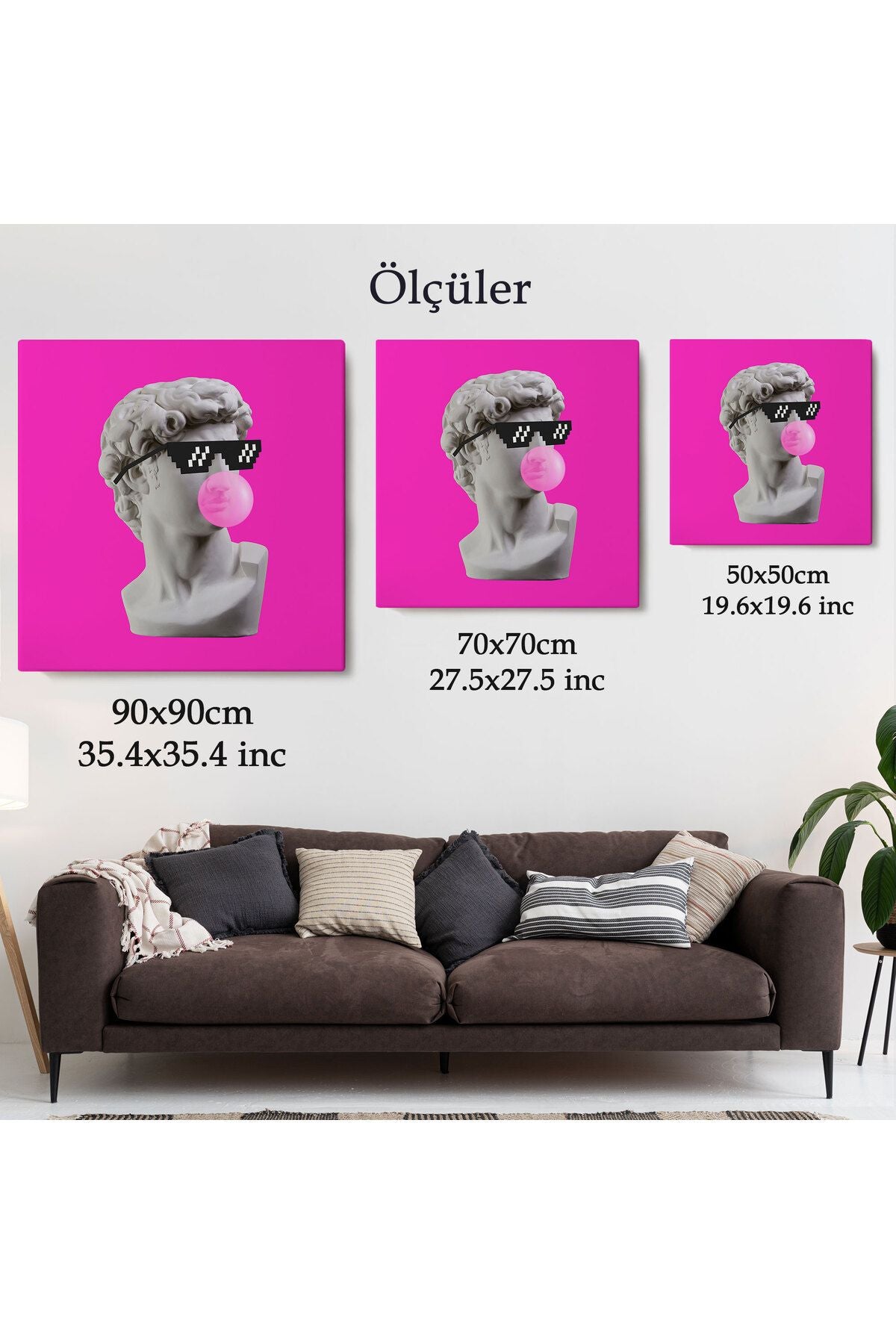 Piksel Gözlüklü David'in Kafasının Alçı Heykeli Kanvas Tablo, Pop Art-5064