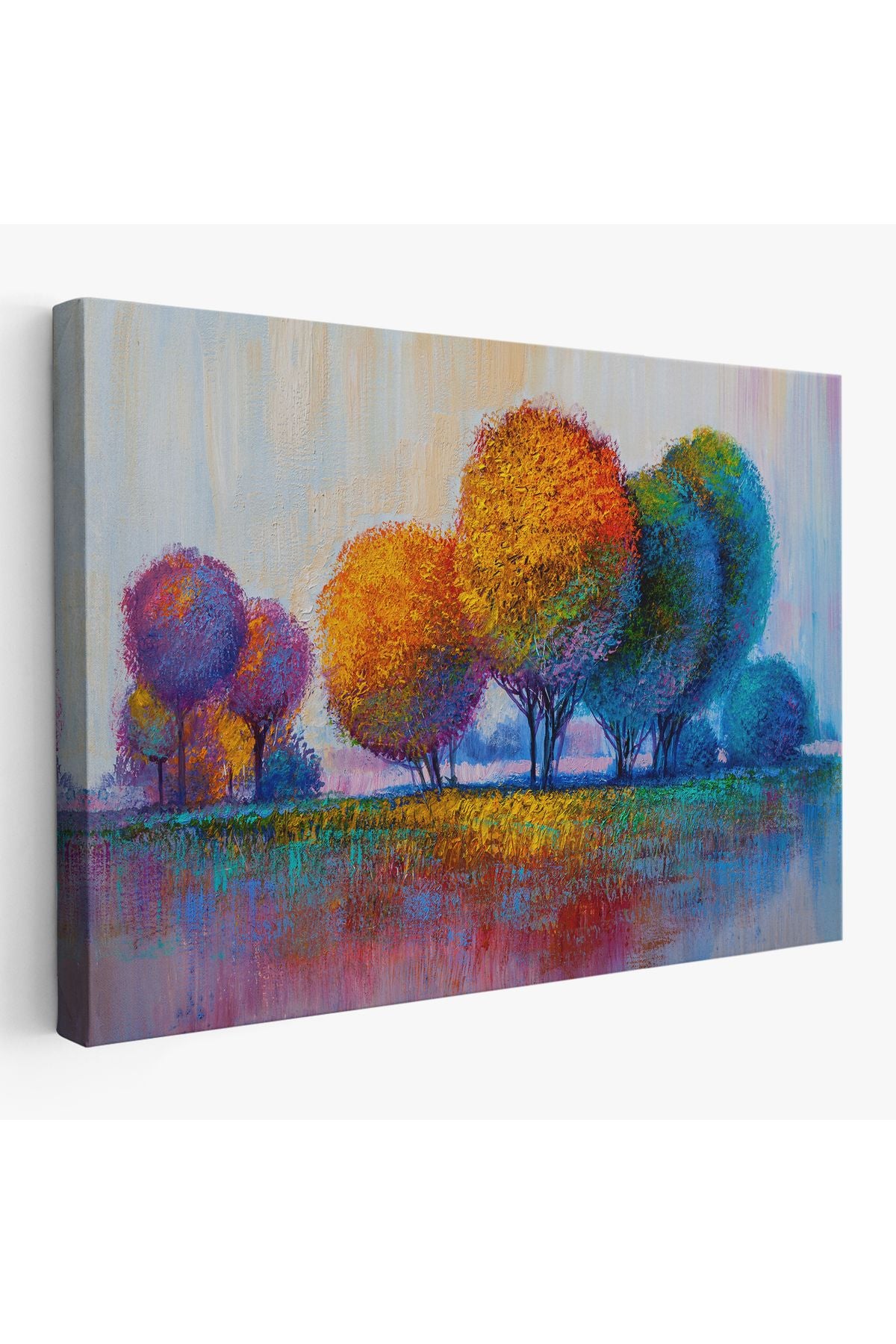 Renkli Ağaçlar Yağlıboya Görünüm Dekoratif Kanvas Duvar Tablosu-3608