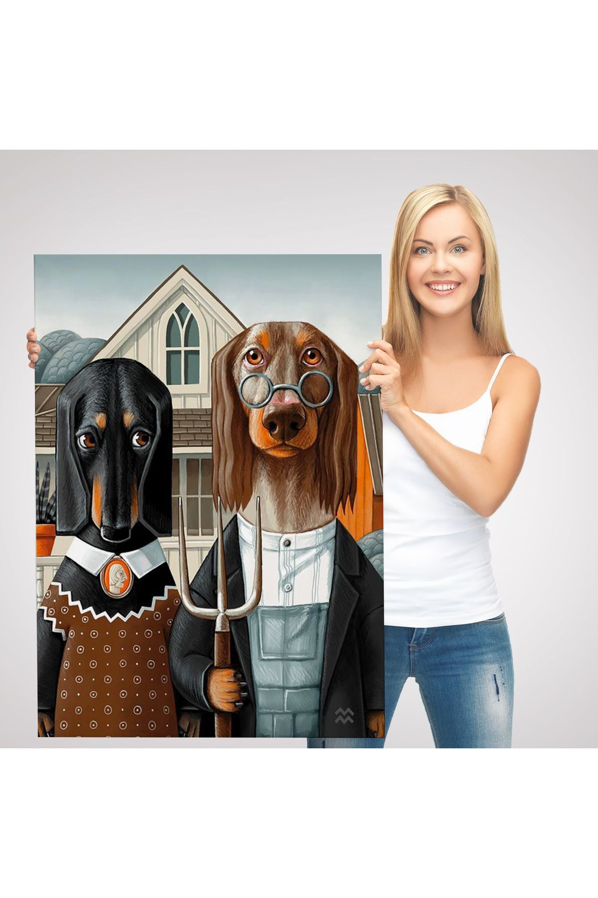 Amerikan Gotik Klasiği Köpekler Tablosu-6012