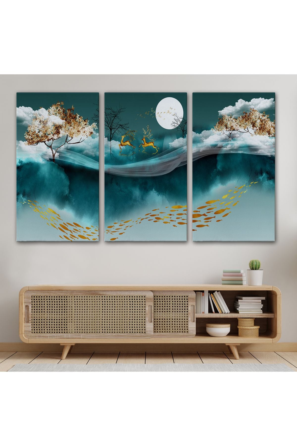 emn seri001 Ormanda Koşan Geyiklerin Dijital Sanatı Kanvas Tablo-5040