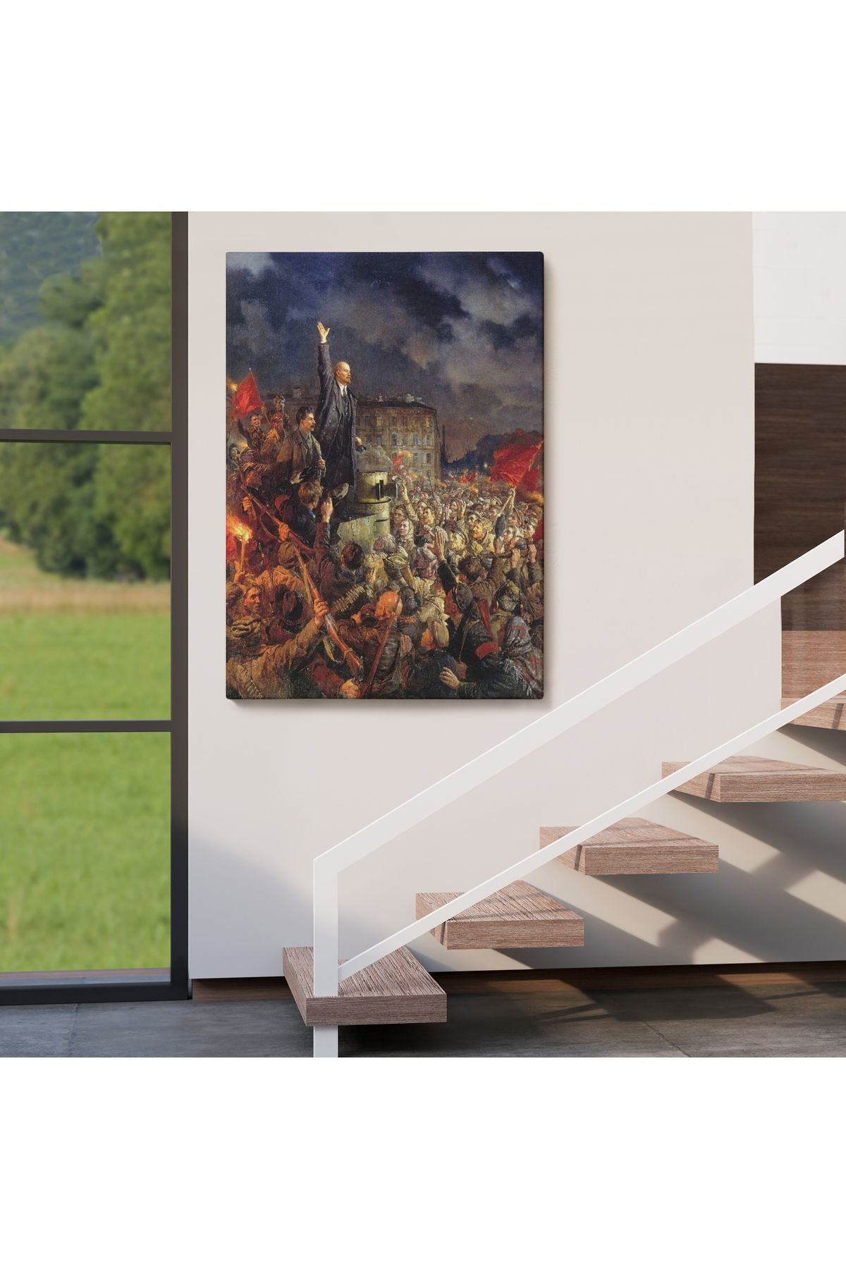 Vladimir Ilyic Lenin ve Josef Stalin Ekim Devrimi Sırasında Duvar Tablosu-6301