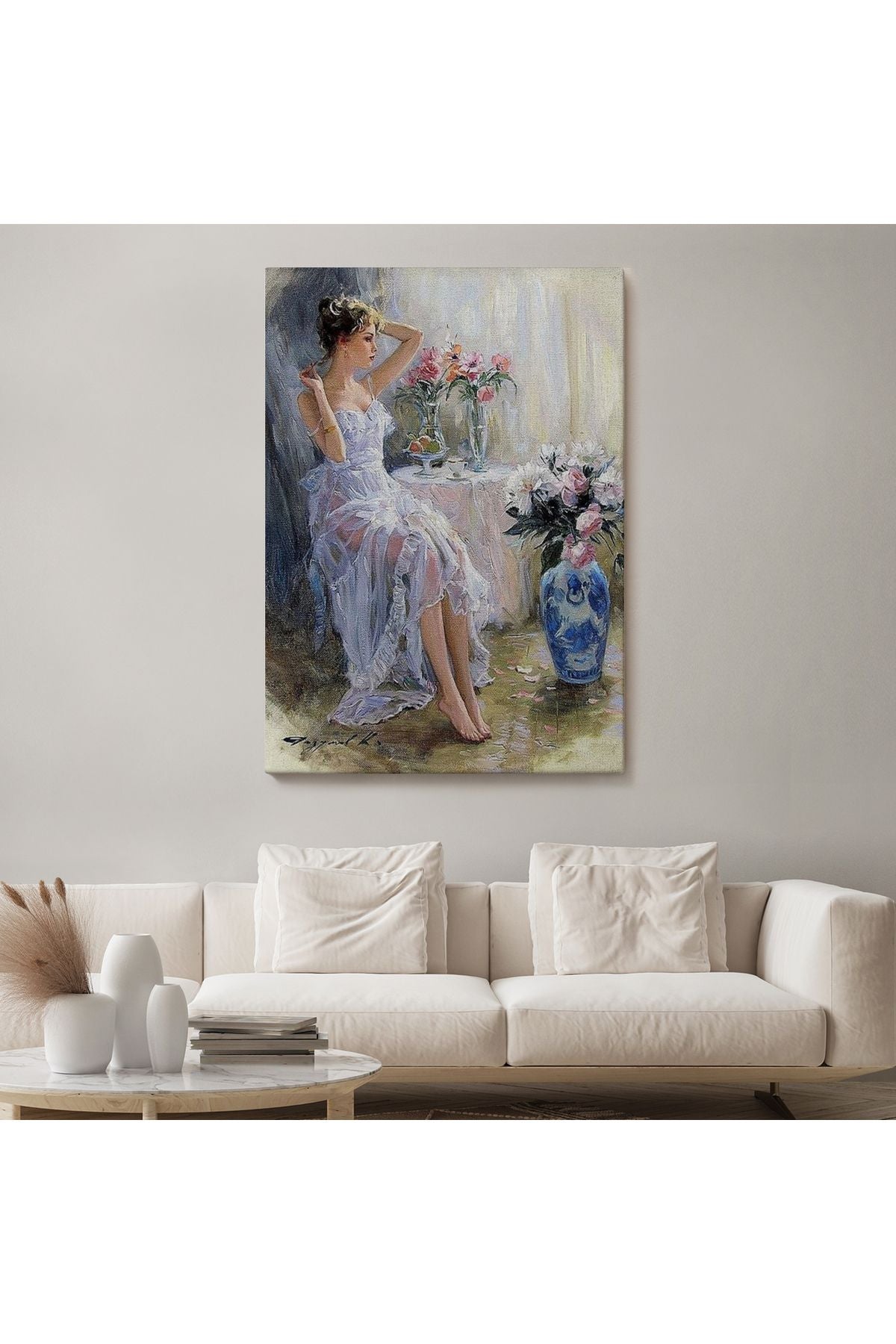 Beyaz Elbiseli Güzel Kız Dekoratif Duvar Tablosu-6108