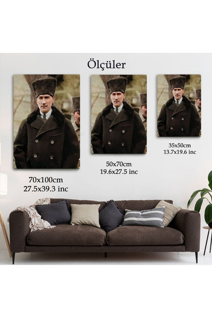 Atatürk Portre Tablosu Mustafa Kemal Atatürk Dikdörtgen Dekoratif Kanvas Tablo-FA-125