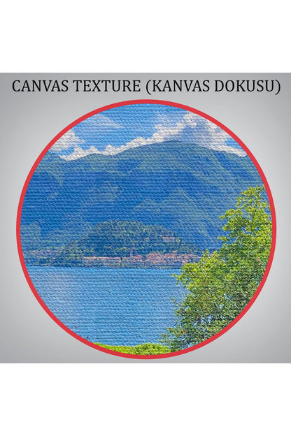 Mor Çiçekler Arasındaki Göl Manzaralı Ev Duvar Tablosu-3673