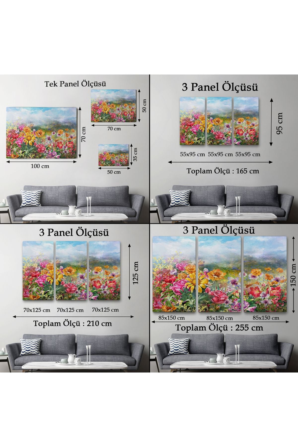 Çok Renkli Çiçekler Manzara Kanvas Duvar Tablosu-3426