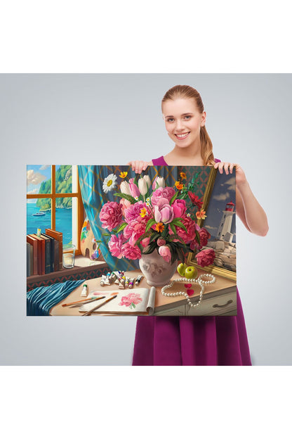 Deniz Manzaralı Yağlıboya Görünüm Dekoratif Kanvas Tablo-3621