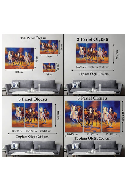 Kanvas, Duvar Tablosu, Dekoratif, Yağlıboya Görünüm Koşan Atlar 3630 EGKNV