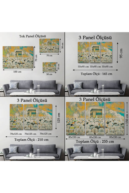 Mekke Kabe'de Kılınan Namazın Muhteşem Görüntüsü Kanvas Tablo-5052