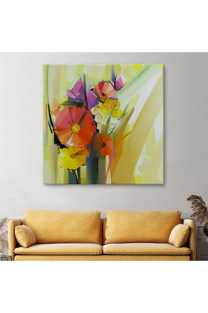 Soyut Çiçekler Yağlıboya Görünüm Dekoratif Kanvas Duvar Tablosu-5826