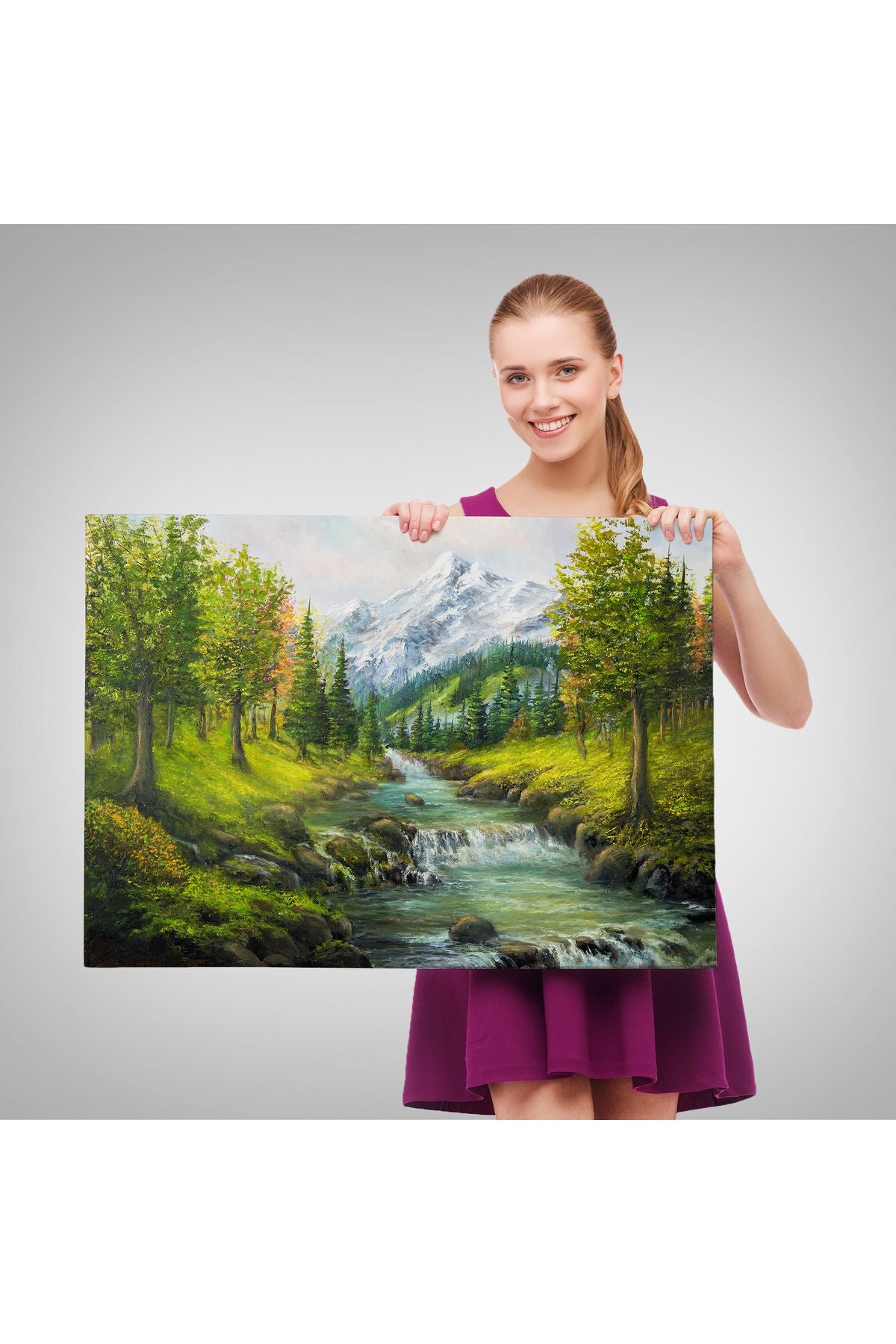 Karlı Dağlar ve İlk bahar Manzarası Duvar Tablosu-3527