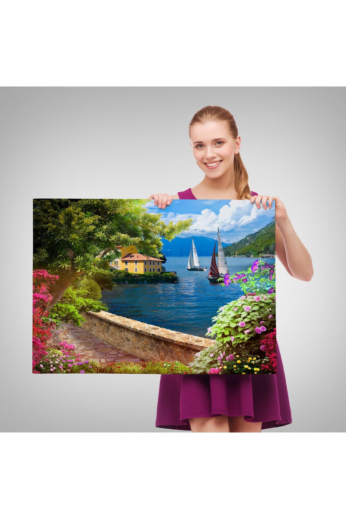 Denize Açılan Çiçekli Yol Duvar Tablosu-3606