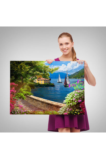 Denize Açılan Çiçekli Yol Duvar Tablosu-3606