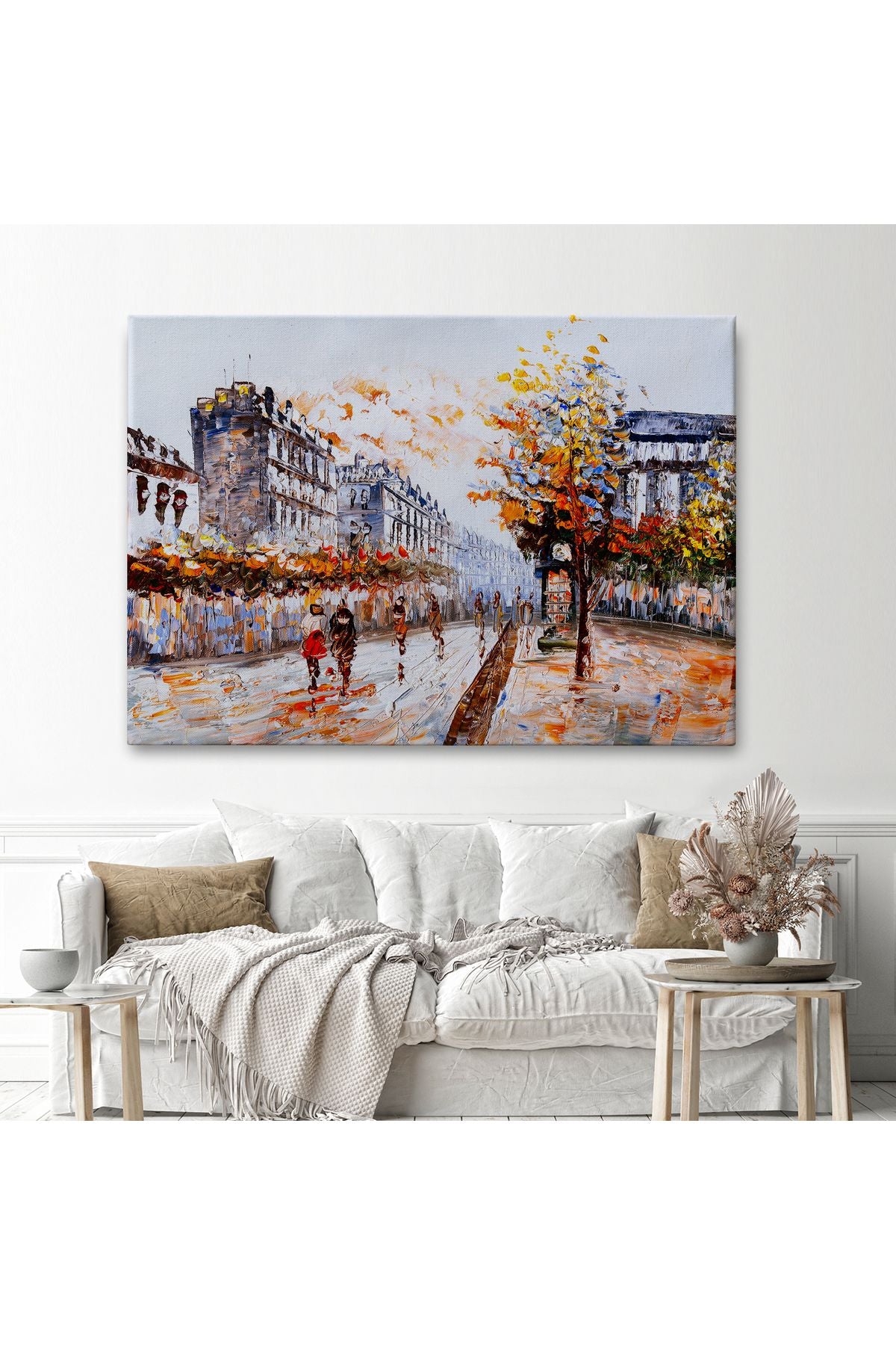 Paris Sokakları Yağlıboya Görünüm Dekoratif Kanvas Duvar Tablosu-3483