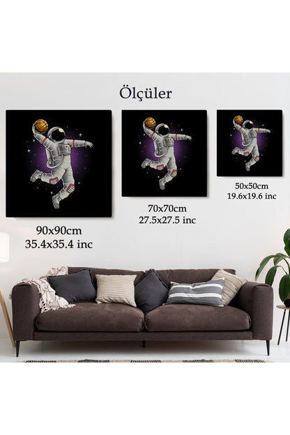 Ay'da Basketbol Oynayan Astronot Kanvas Tablo-5068