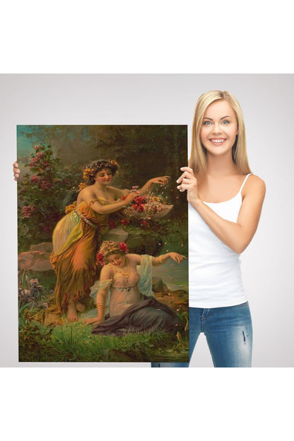 Göl kenarındaki Çiçekli Kadın Dekoratif Duvar Tablosu-6248