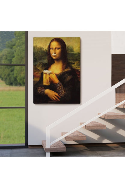 Bira İçme Mona Lisa Kanvas Tablo, Olağandışı Mona Lisa Kanvas Tablo-5219