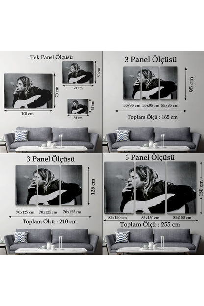 Kurt Cobain Sigara İçen Ünlü Baskı Duvar Sanatı Kanvas Tablo, Nirvana Baskı-5405