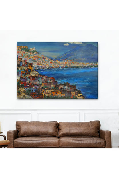 Napoli Manzarası Yağlıboya Görünüm Dekoratif Kanvas Duvar Tablosu-3435