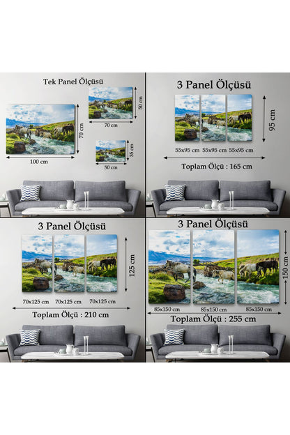 Dereden Geçen Atlar Manzaralı Dekoratif Kanvas Tablo 1169