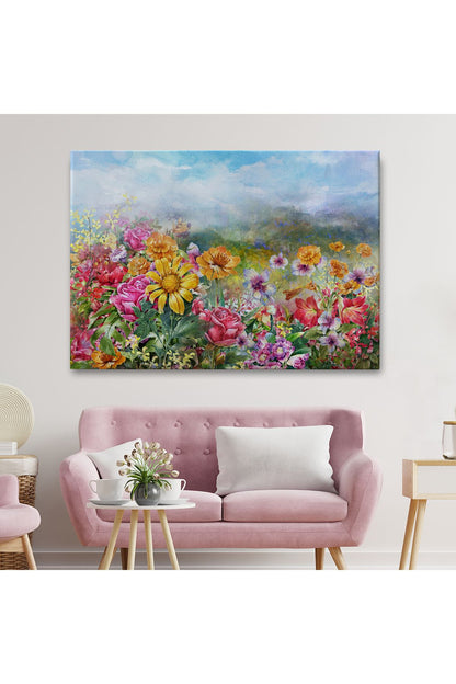 Çok Renkli Çiçekler Manzara Kanvas Duvar Tablosu-3426