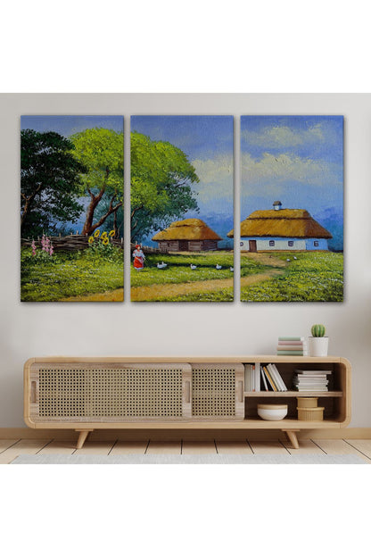 Ukrayna Köy Evi Manzarası Yağlıboya Görünüm Dekoratif Kanvas Duvar Tablosu-3664