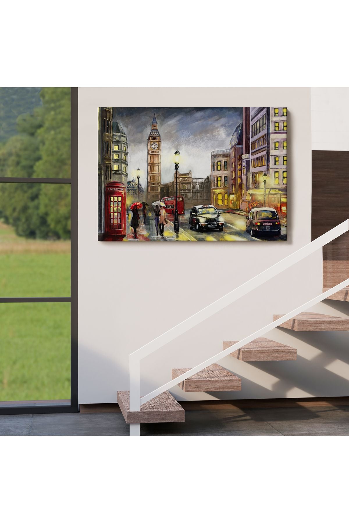 Ingiltere Londra Da Gece Yağlıboya Görünüm Dekoratif Tablo-3542