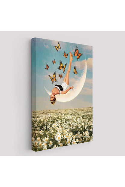 Papatya Tarkası Üzerındeki Mutlu Kadın Duvar Tablosu-6274