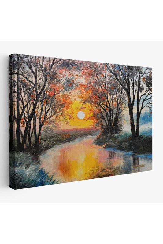 shn st0001 Kış Mevsiminde Karlı Bir Nehir Manzarası Duvar Tablosu-3464