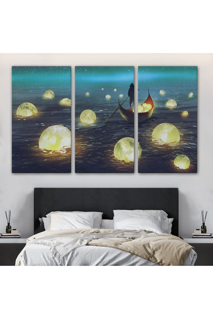 Denize Düşen Ayları Toplayan Adam Yağlıboya Görünüm Tablo-3575