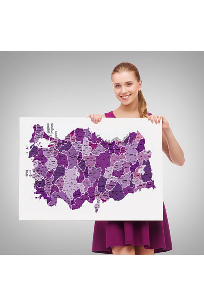 Türkiye Haritası Kanvas Tablo İl ve İlçeli Ayrıntılı Eğitici Dekoratif Tablo 3025