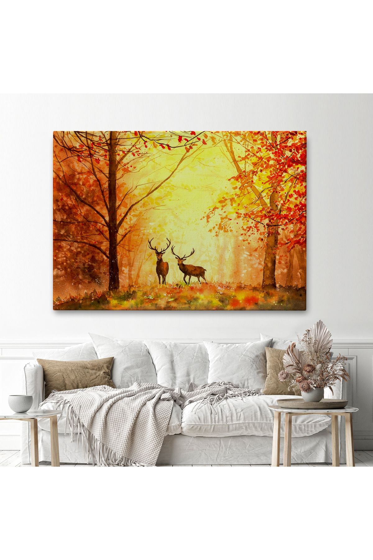 YB HG Sonbahar Ve Ormandaki Geyikler Yağlıboya Görünüm Dekoratif Tablo-3643