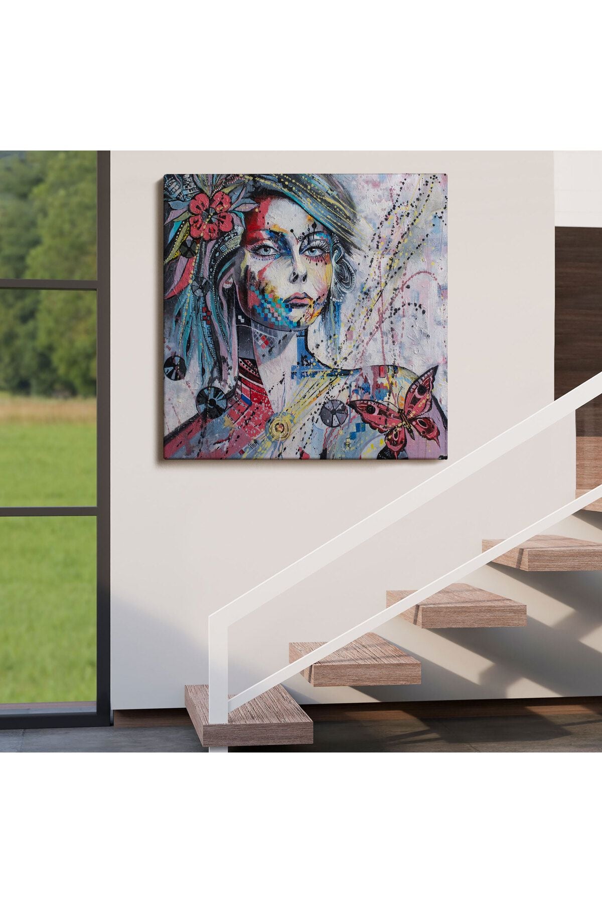 Çağdaş Tarz Kız Portresi Yağlıboya Görünüm Dekoratif Kanvas Duvar Tablosu-5829