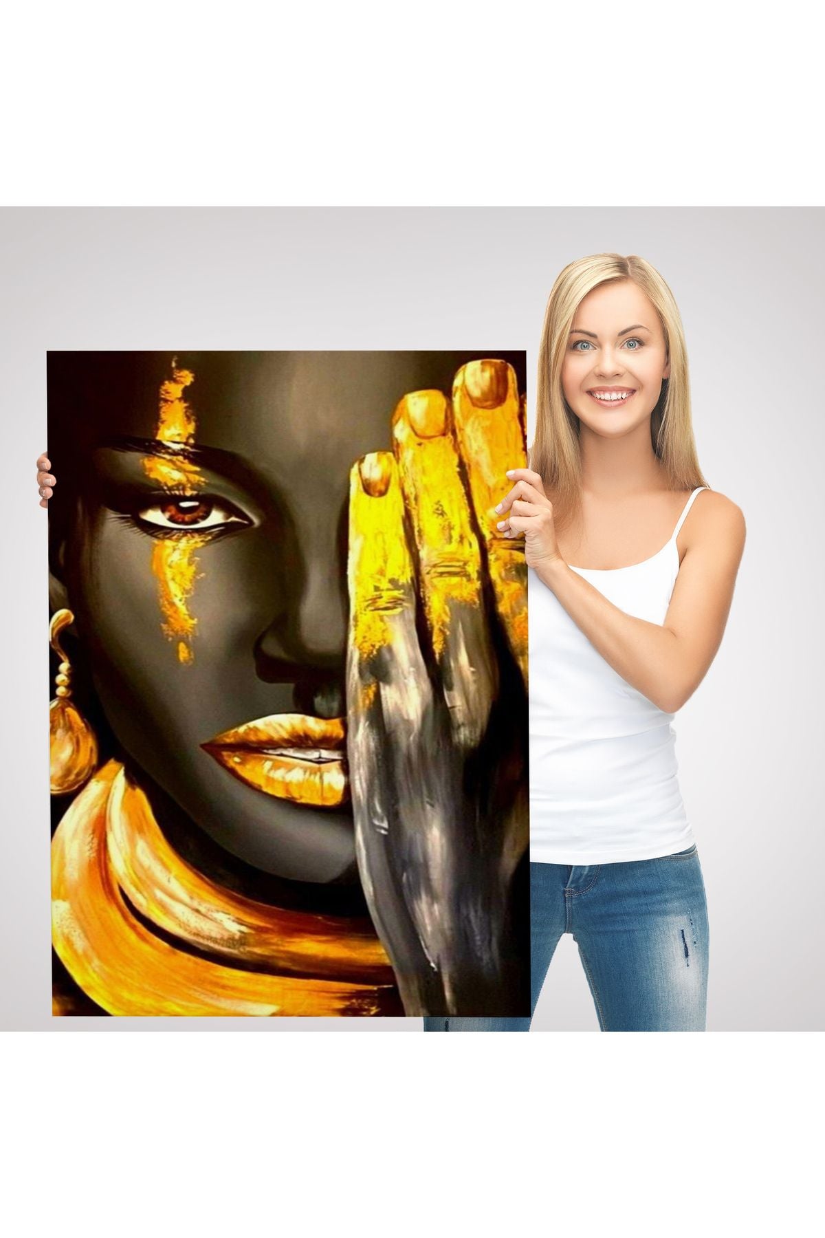 Siyah Kadın Baskılı Afrikalı Kadın Kanvas Duvar Tablosu-5264