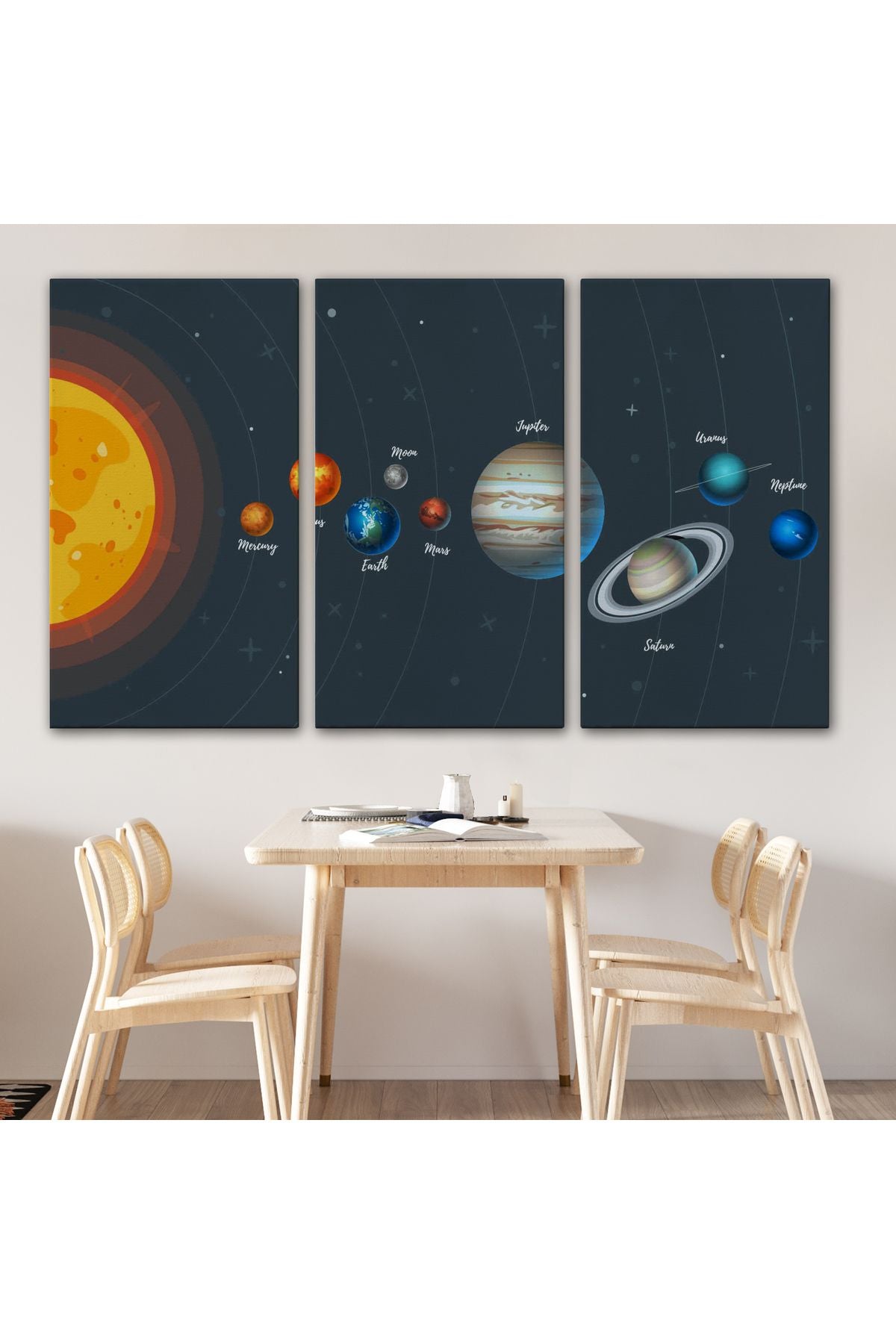 Güneş Sistemi ve Gezegenler Eğitici Kanvas Tablo, Eğitici Uzay Çocuk Odası Tablosu-5396
