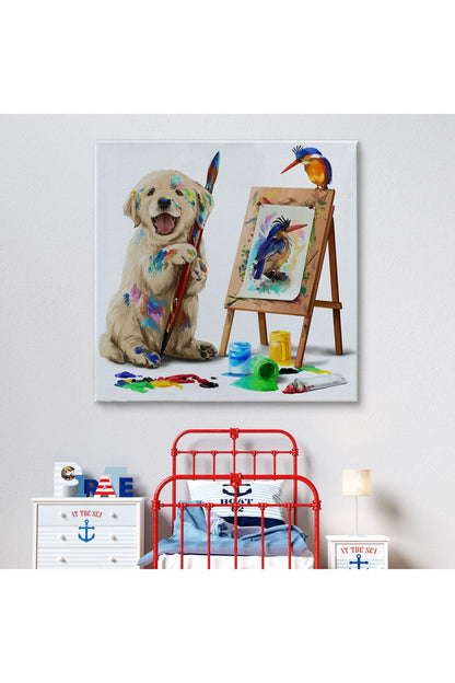 Ressam Yavru Köpek Dekoratif Kanvas Tablo-5845