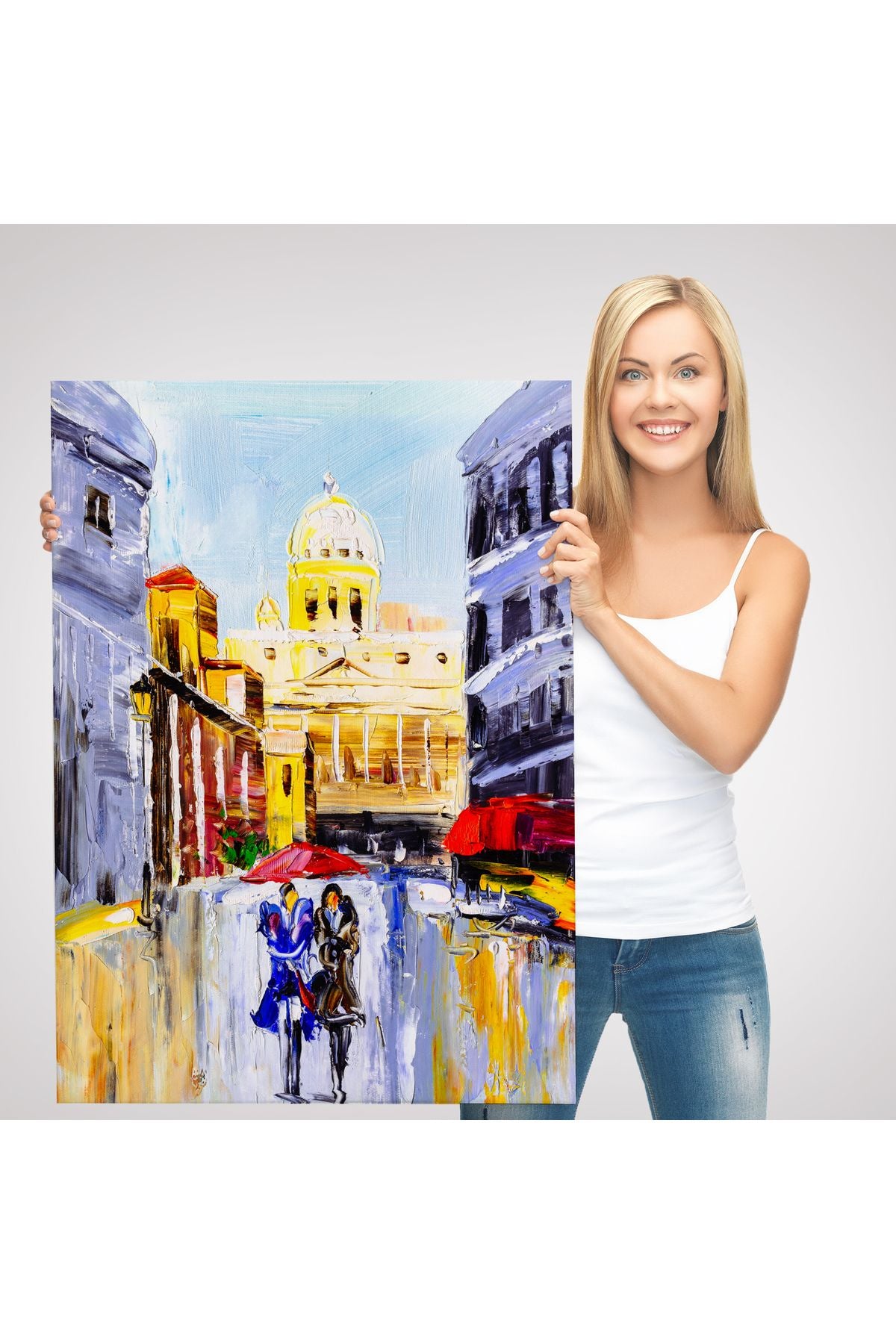 İtalya Şehir Manzarası Yağlıboya Görünüm Dekoratif Kanvas Duvar Tablosu-5933