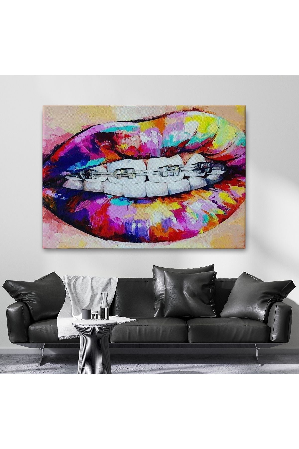 MLT Brnd product092 Diş Teli ve Renkli Dudaklar Graffti Tablosu-6651