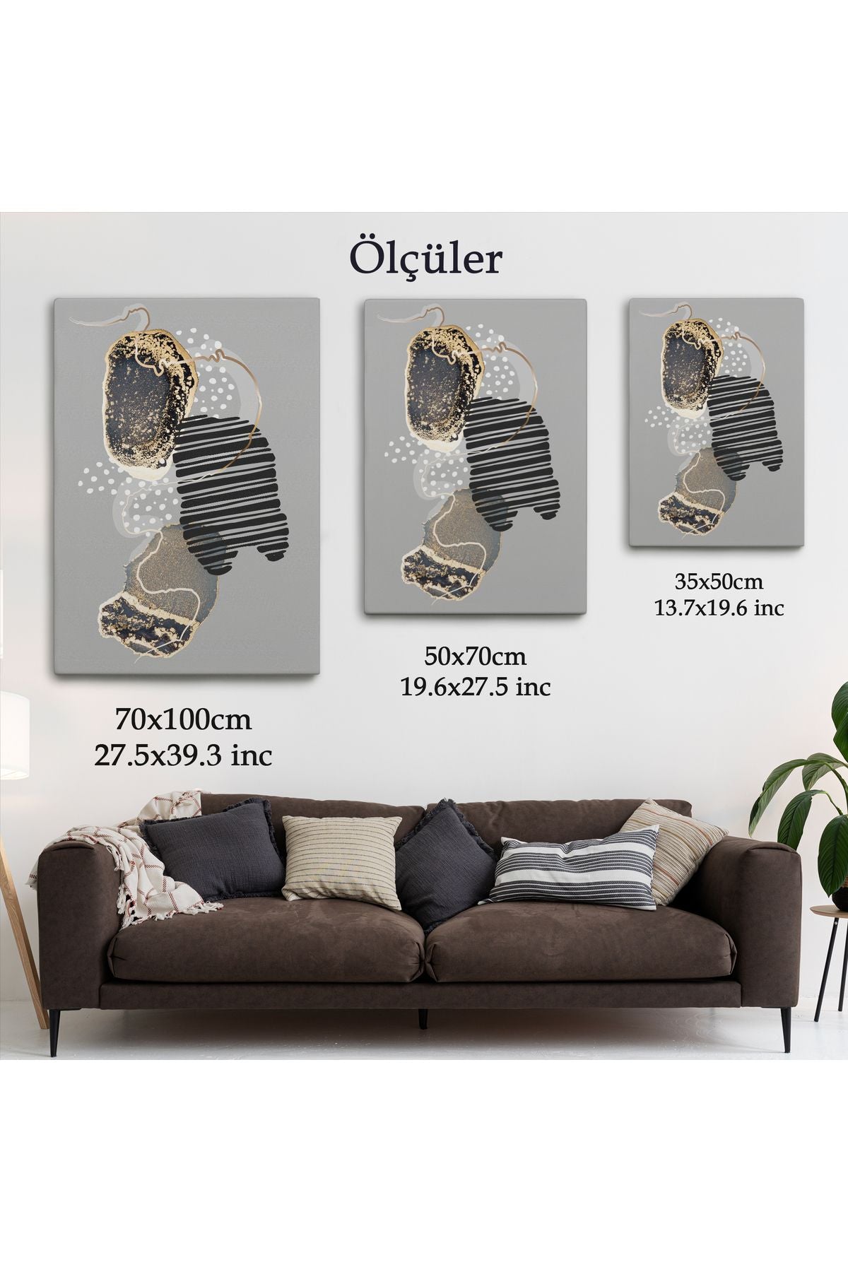 Geometrik Formda Soyut Desenler Dekoratif Kanvas Tablo-5182