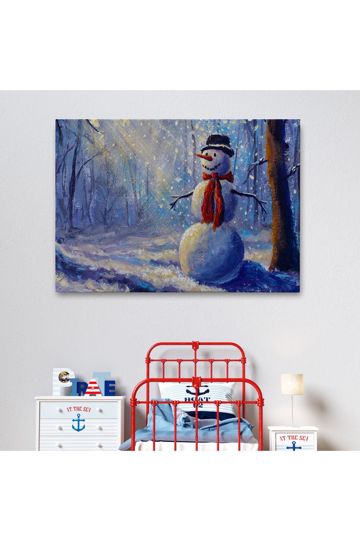 YB Ormanında Güneş Işınlarıyla Aydınlatılan Kardanadam Tablosu-1239