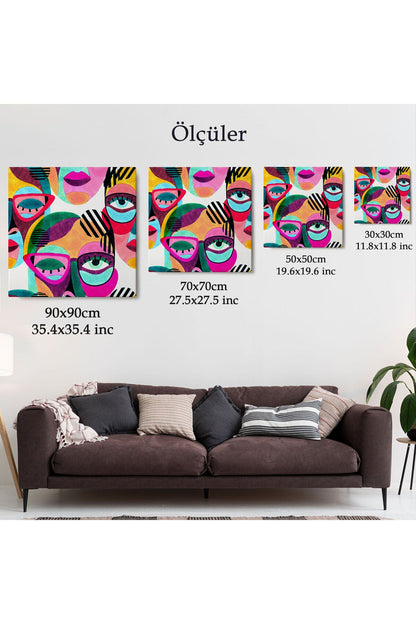 Modern Soyut Tarzda Gözlüklü Kadın Portresi Dekoratif Kanvas Duvar Tablosu-5841