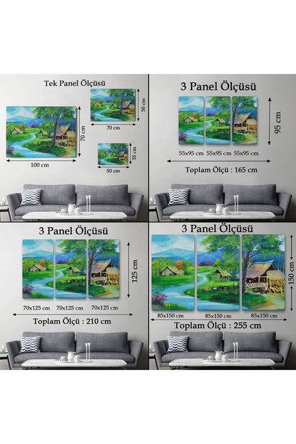 SZ KVS1-Dekoratif Duvar Tablosu-Taşra Köy Manzarası Tayland Kanvas Tablo 3478