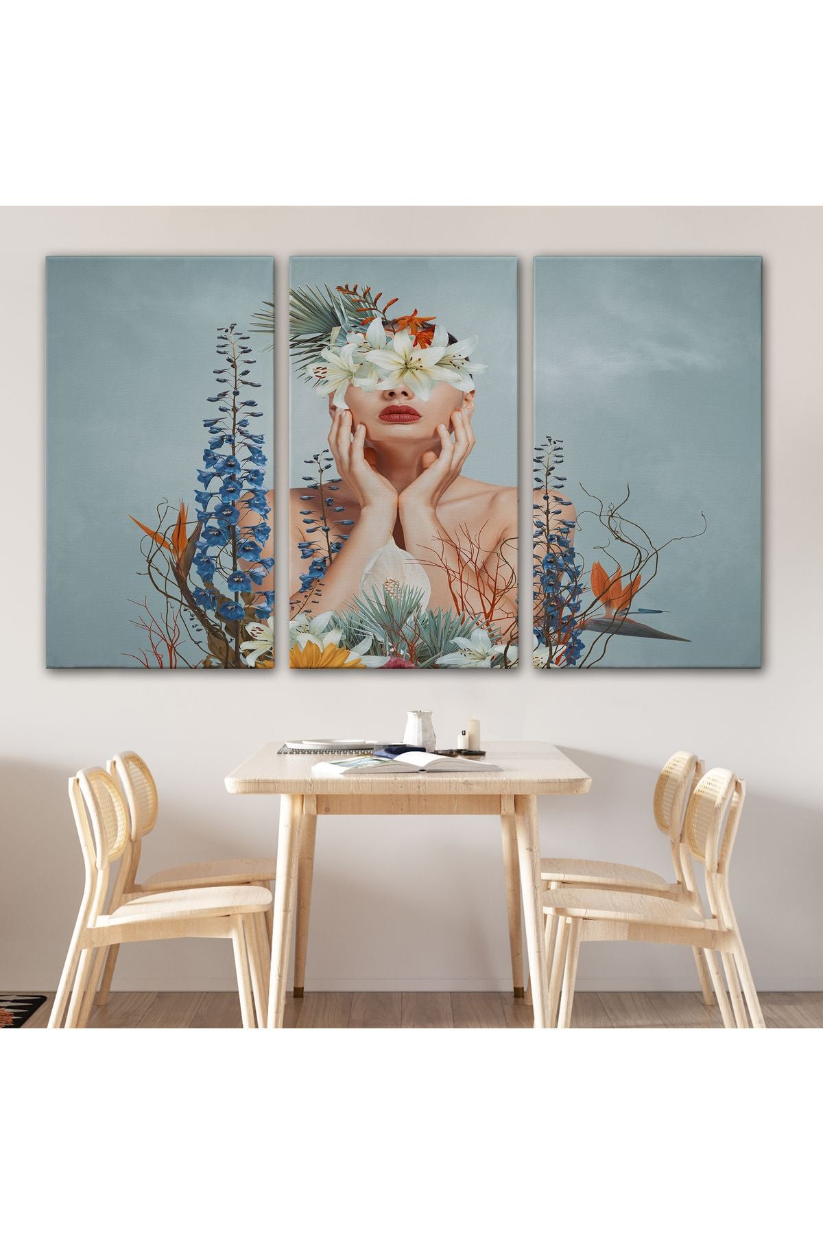 Çiçekler İçindeki Güzel Kadın Portresi Kanvas Tablo-5024