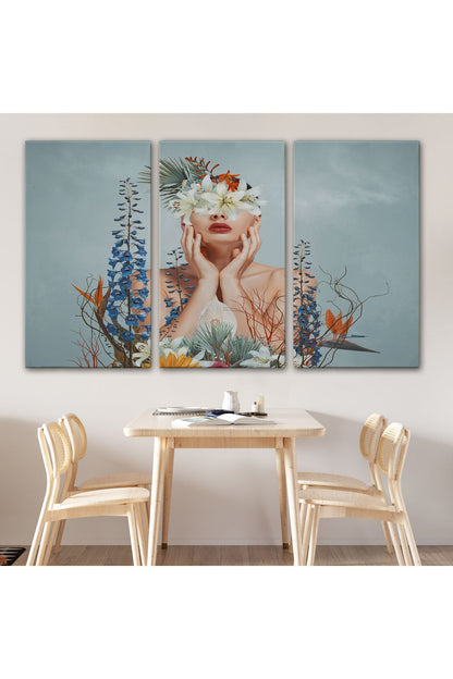 Çiçekler İçindeki Güzel Kadın Portresi Kanvas Tablo-5024