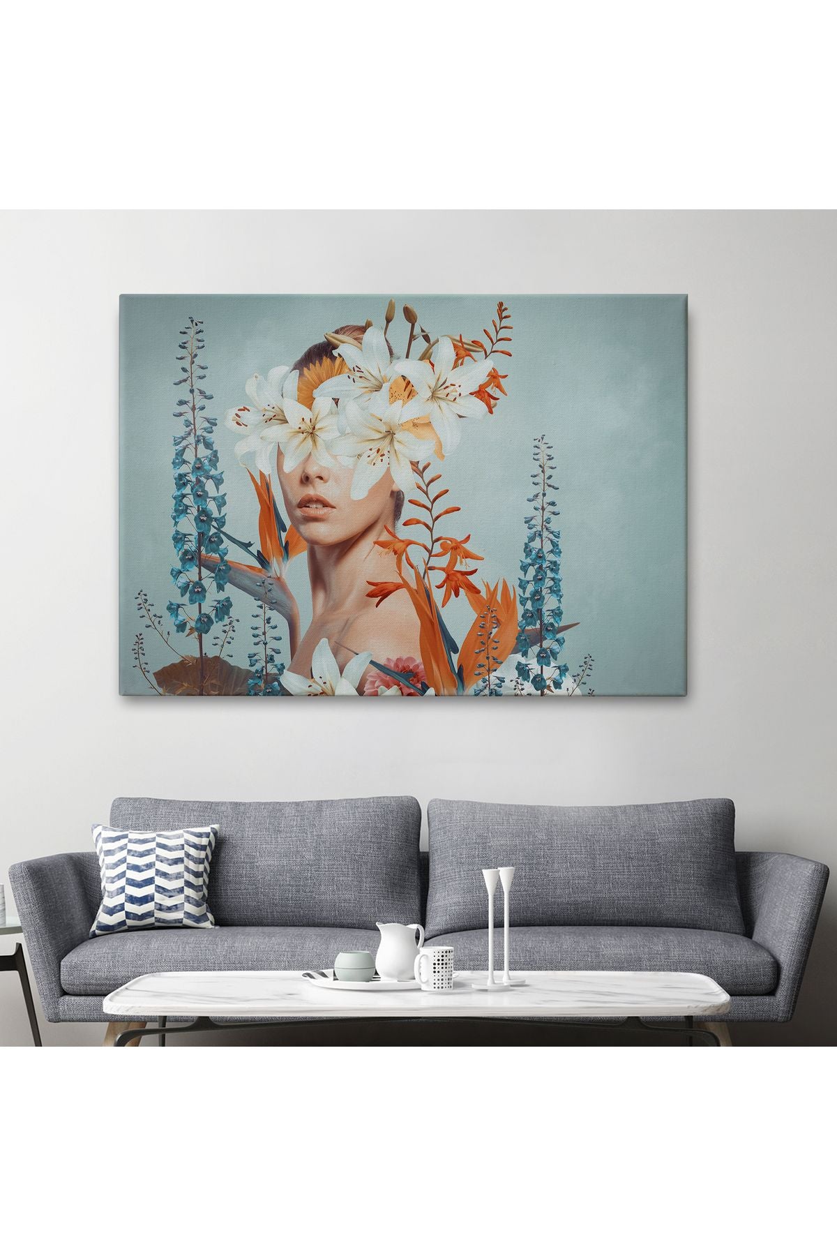 Çiçekler İçindeki Güzel Kadın Portresi Kanvas Tablo-5022