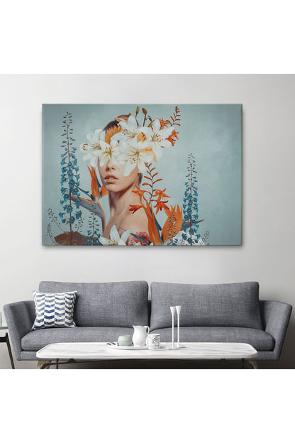 Çiçekler İçindeki Güzel Kadın Portresi Kanvas Tablo-5022