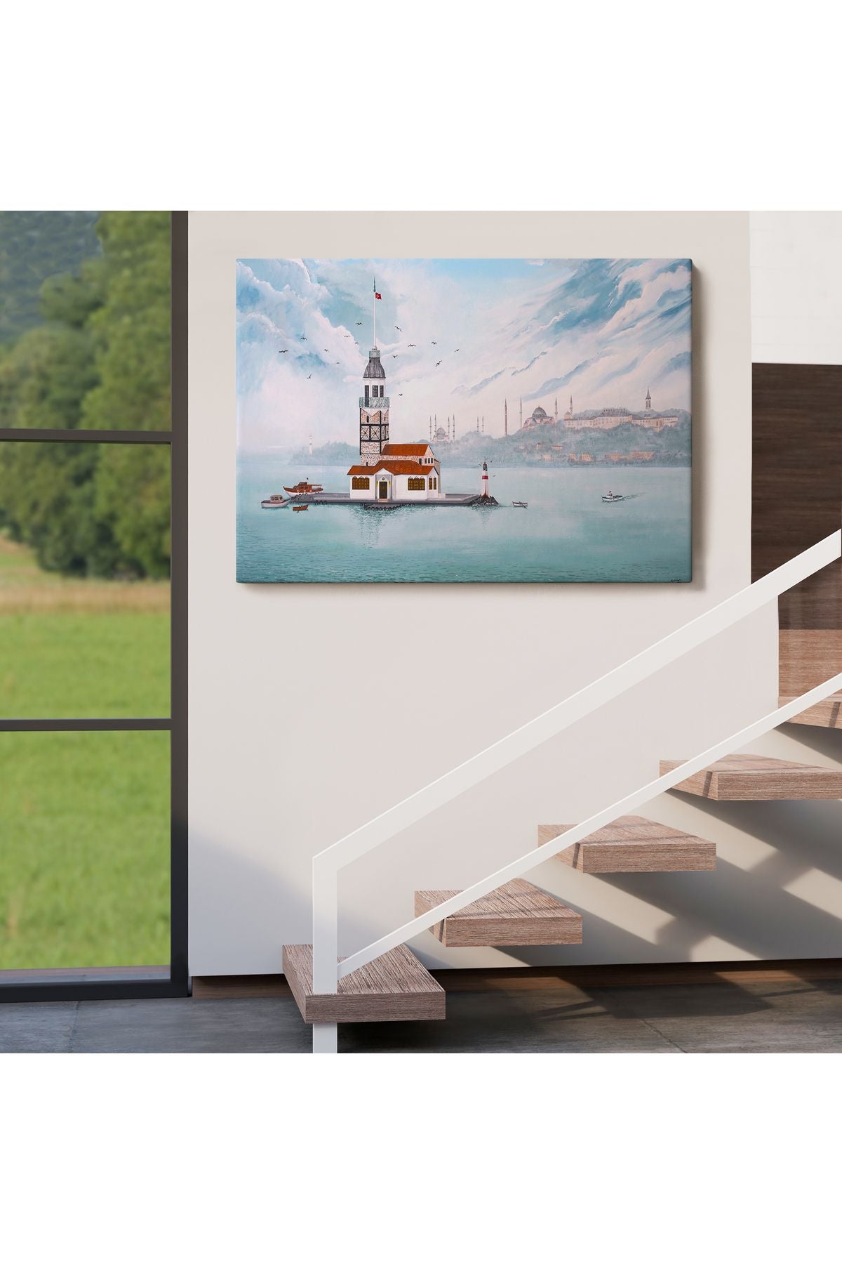 Kız Kulesi Yağlıboya Görünüm Dekoratif Kanvas Tablo-3587