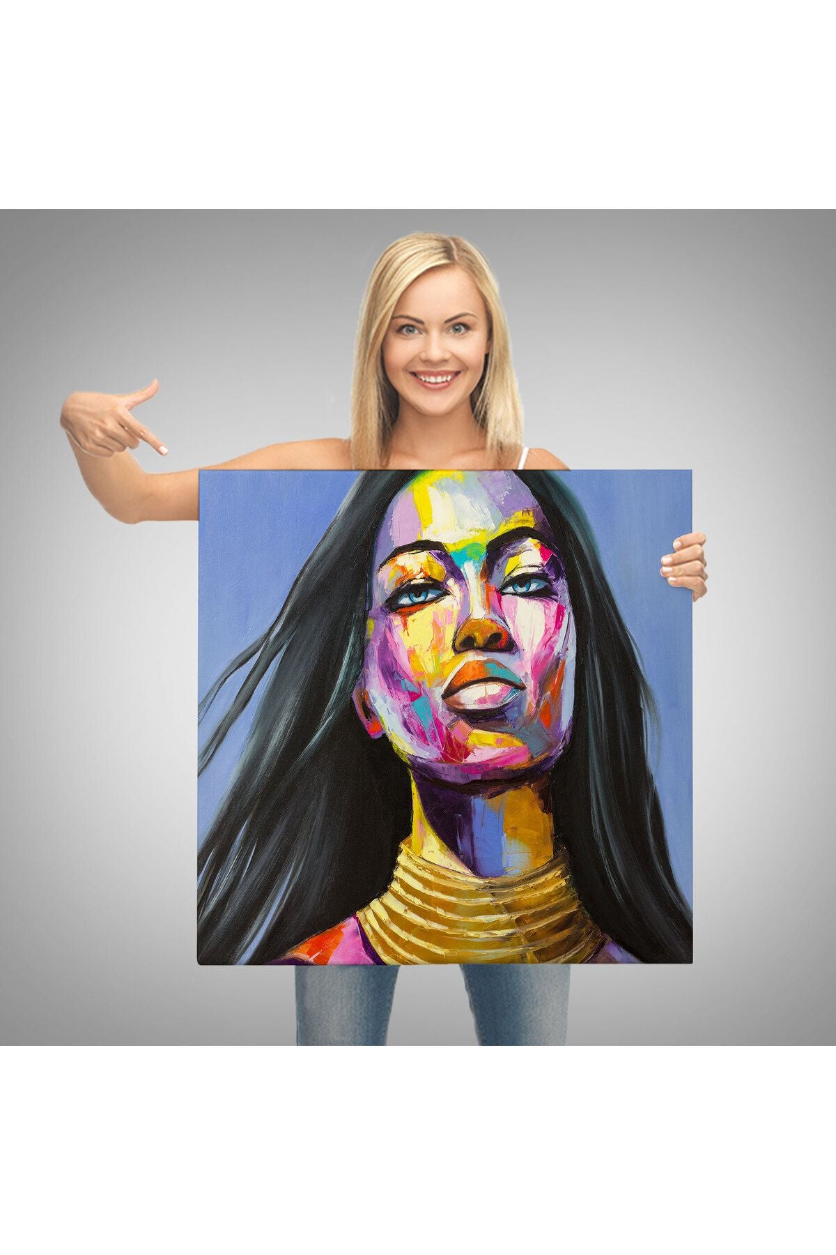 Renkli Kadın Yağlıboya Görünüm Dekoratif Kanvas Duvar Tablosu-5835