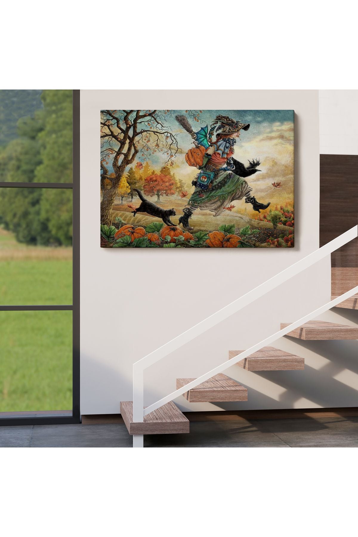 Cadı ve Kedisi Cadılar Bayramı Helloven Duvar Tablosu -6648
